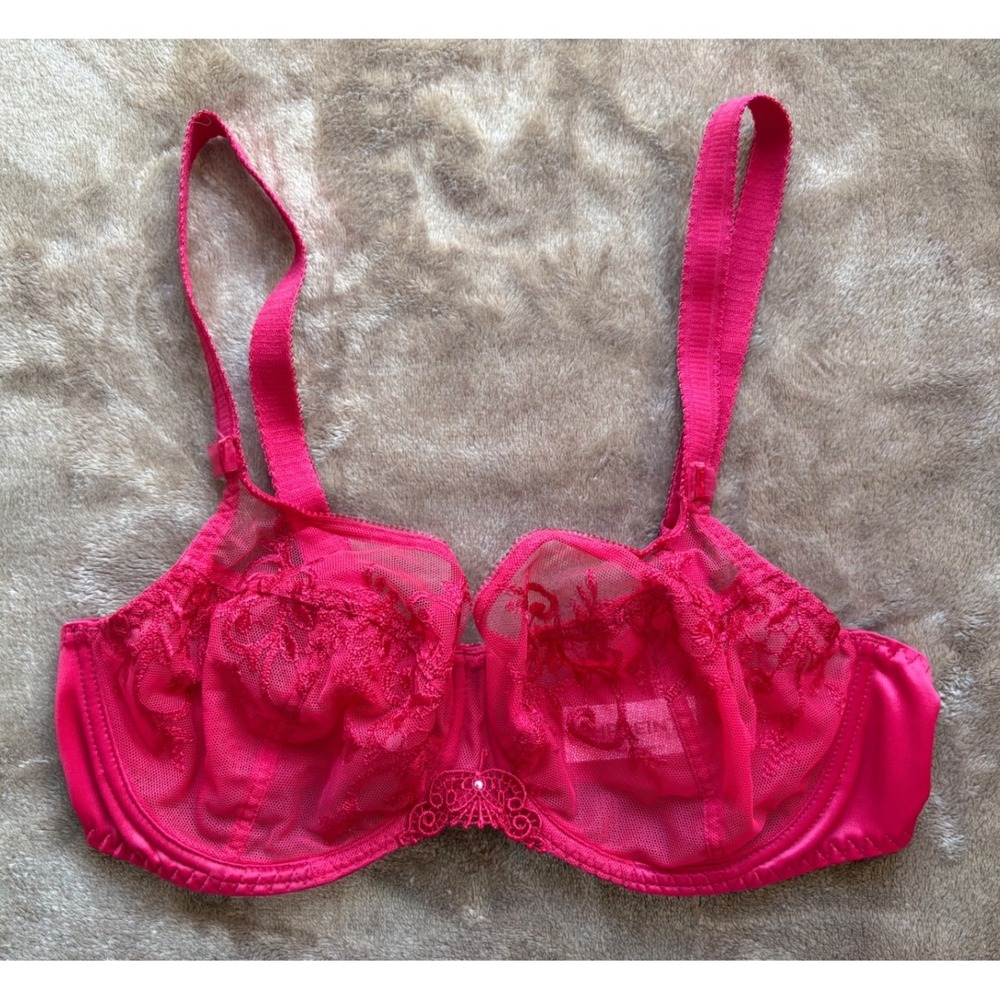 Empreinte Full Cup Underwire Bra 32D Red Embroidered Mesh French Luxury